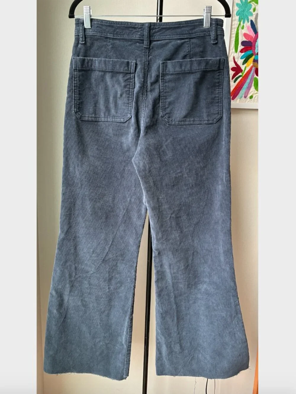 Maine Layer Blue Corduroy Flare Pants with a Raw Hem - Size 10